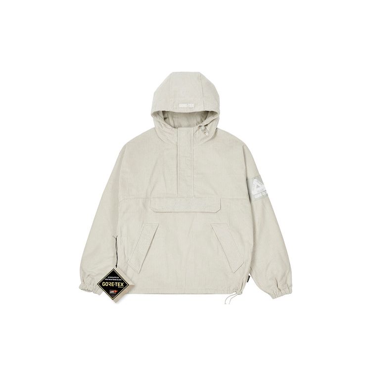 Palace X Gore-Tex Corduroy Jacket Stone Logo Print Half-Zip Hooded Jacket Unisex Jacket Gray P21GT025