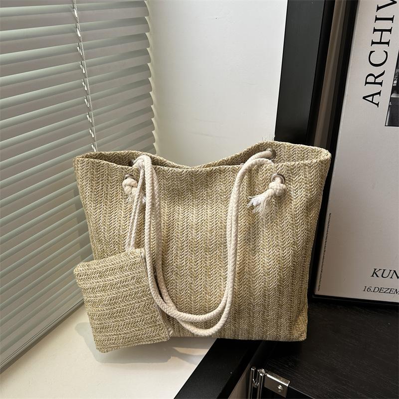 New Trendy Women's Bag Straw Woven Lace One-shoulder Tote Bag for Women Fresh and Literary Knitted Handbags for Women