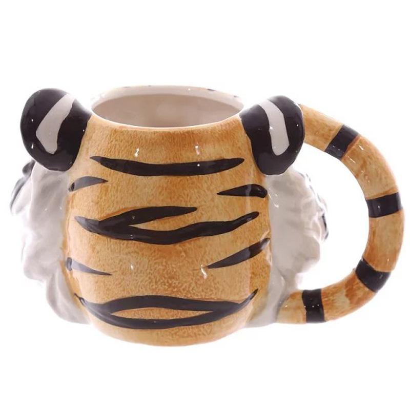Whimsical Design Artificial Animal Ceramic Mug 3D Tiger Head Hand Painted Coffee Cup for Home Decor Ideal Gift for Xmas New Year