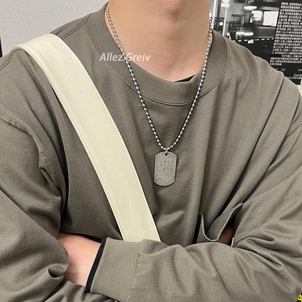 Retro American Soldier Dog Tag Titanium Steel Necklace for Men - Distressed Street Style, Non-Fading Pendant