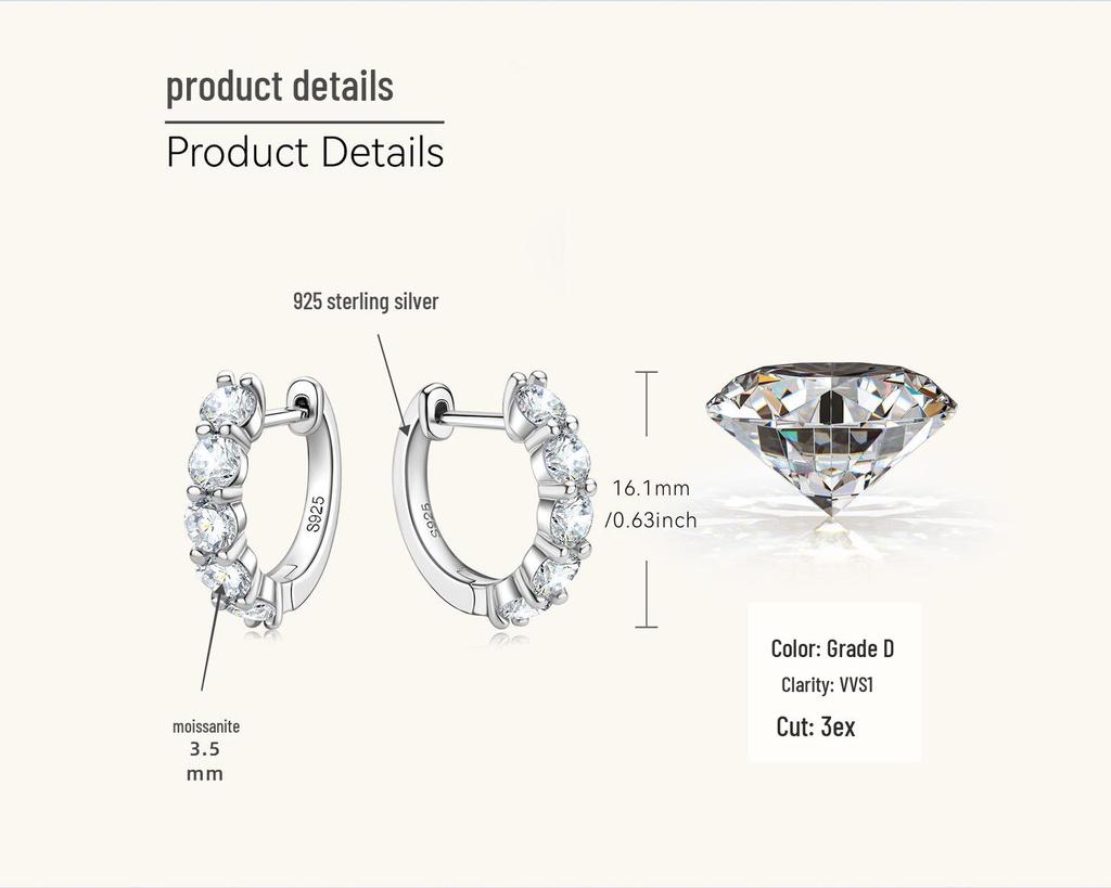 Korean Moissanite Sterling Silver Luxury Earrings & Hoops