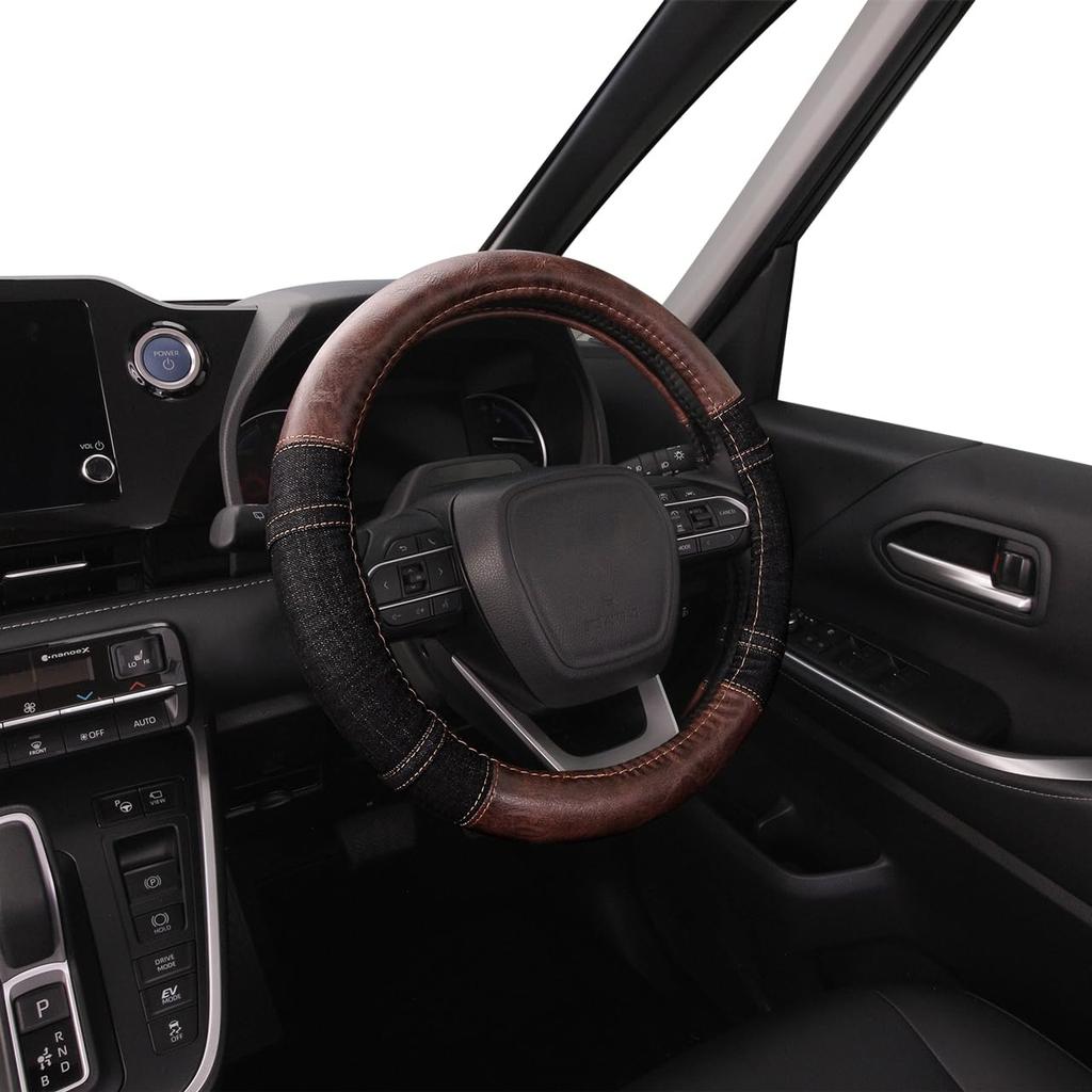 Nishiki Sangyo Tomboy Bright Fit Steering Wheel Size Retro Steering Dark Cover, Small, Denim-Style Cover, Brown, BT-1632
