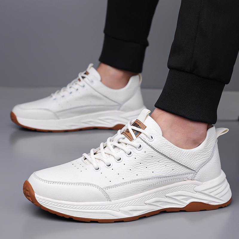 New men's casual shoes breathable first layer cowhide deodorant sports casual board shoes daily versatile white shoes genuine leather