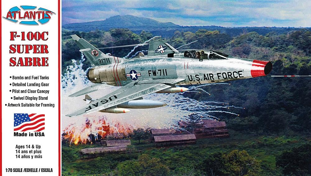 Atlantis Models US Air Force Super Sabre Plastic Model Kit ATLAMCH236 1/70 F-100C