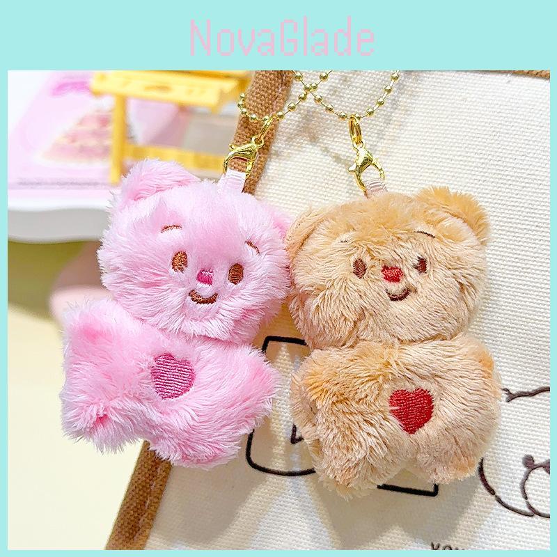 Entzückender Jinnew Cream Bear Plüsch-Schlüsselanhänger Braun und Rosa Paargeschenk Zubehör