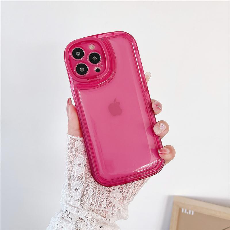 Invisible Folding Lens Bracket Holder Phone Case For iPhone 13 11 12 Pro Max 15 14 Plus Cute Candy Color Shockproof Bumper Cover