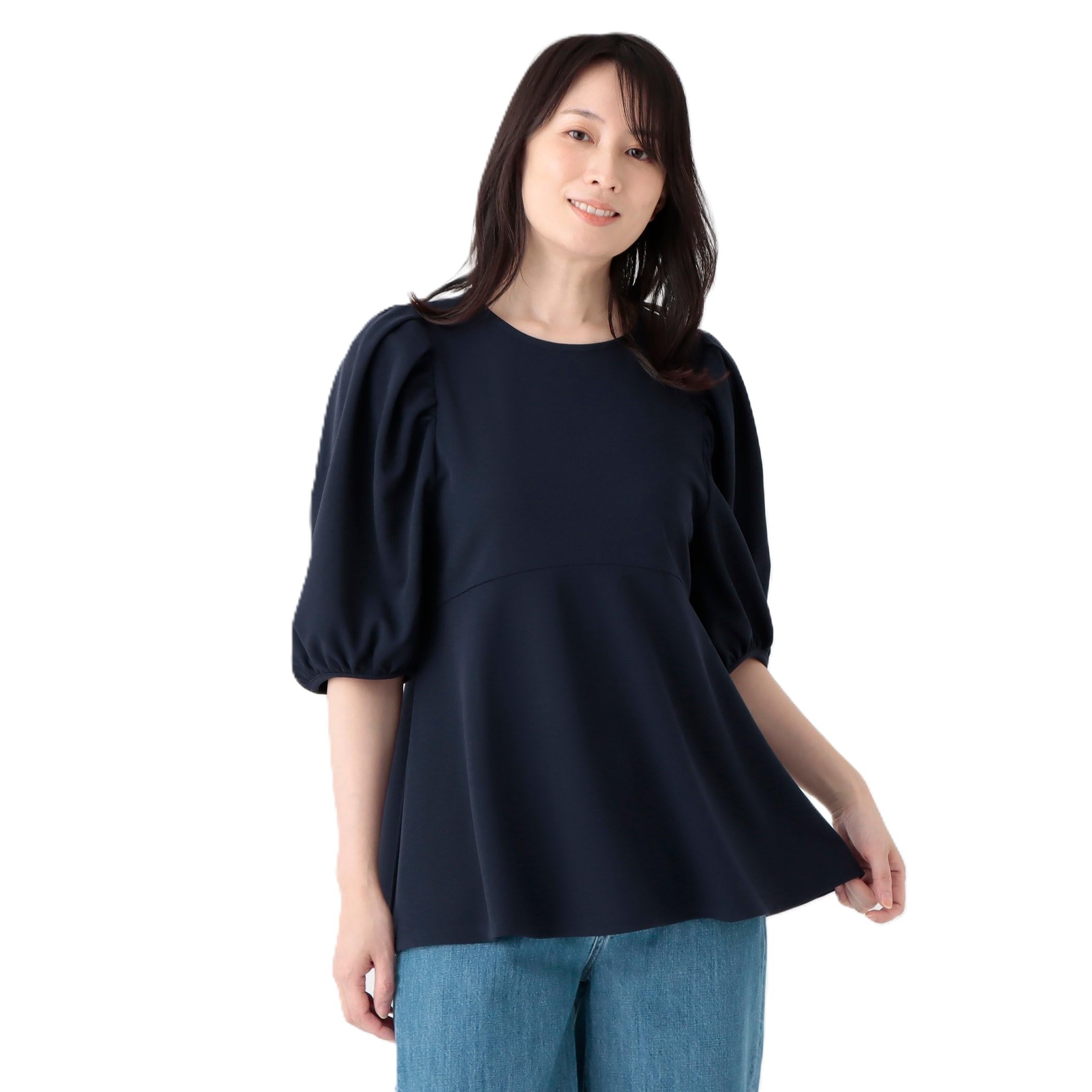 

Afternoon Tea Living T-Shirt/Cut and Sew JL62 Georgette Peplum Pullover, Medium, Navy