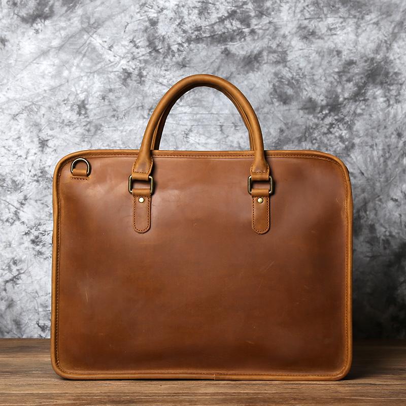 NZPJ Men's Briefcase Leather Handbag Retro Top Layer Cowhide Laptop Bag Crazy Horse Leather Shoulder Messenger Bag Luxury Bag