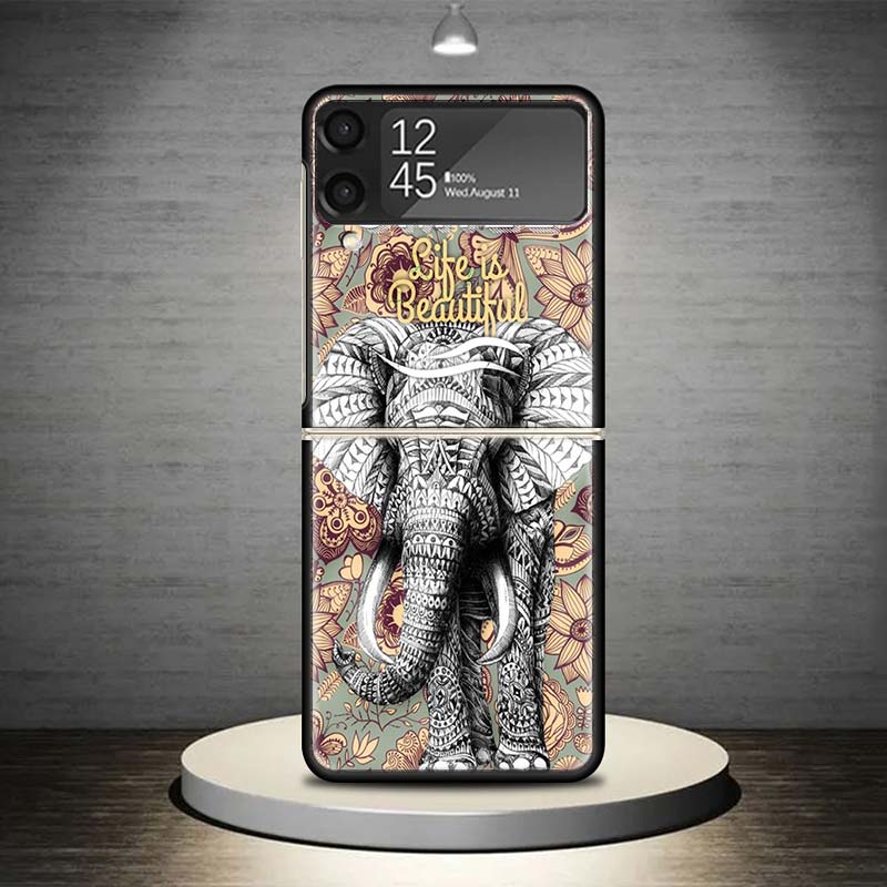 Elephant Mandala Aztec Phone Case For Samsung Galaxy Z Flip 7 6 5 4 3 5G Shockproof Cover Z Flip7 Flip6 ZFlip5 Flip3 Flip4 Luxur