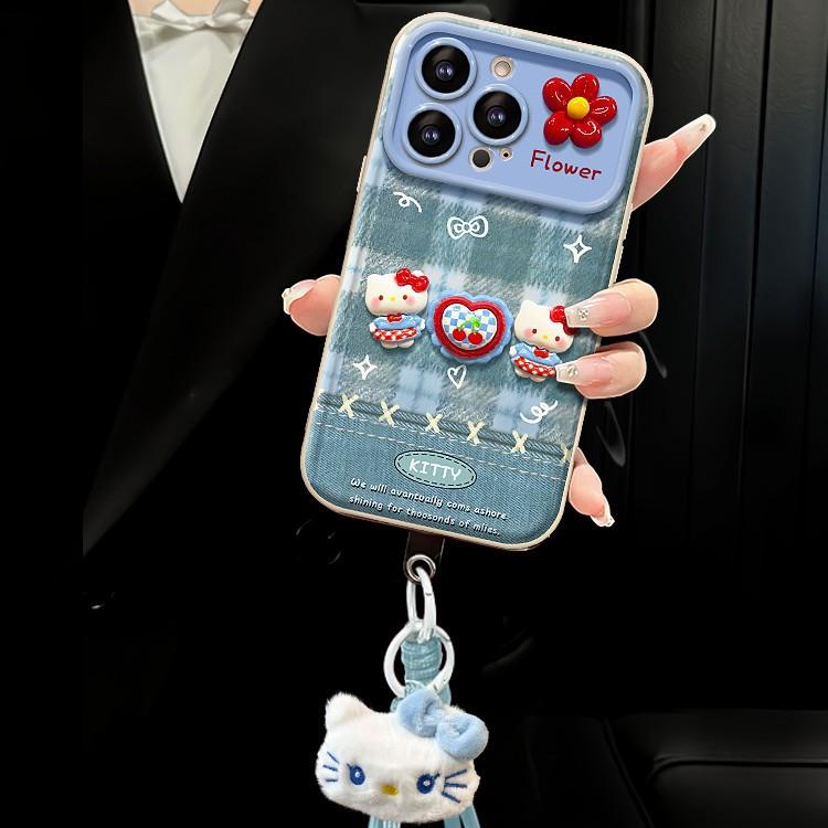 Plaid Kt Cat Doll Lanyard for Apple 17 Cute Phone Case 15promax Flip Window Iphone16