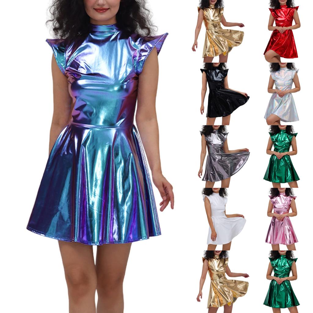 Costume Women's Shiny Party Dress For Carnival, Fancy Dress & Rave, Space Girl Outfit As Clubwear For Disco & Night Club