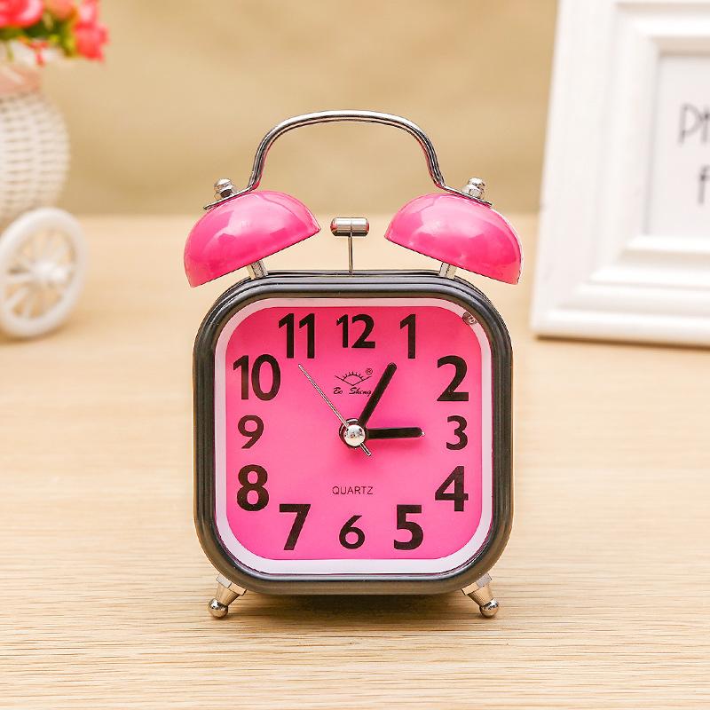 Square Metal Ringing Alarm Clock Ringing Alarm Clock Children and Students' Bedside Clock with Alarm Clock