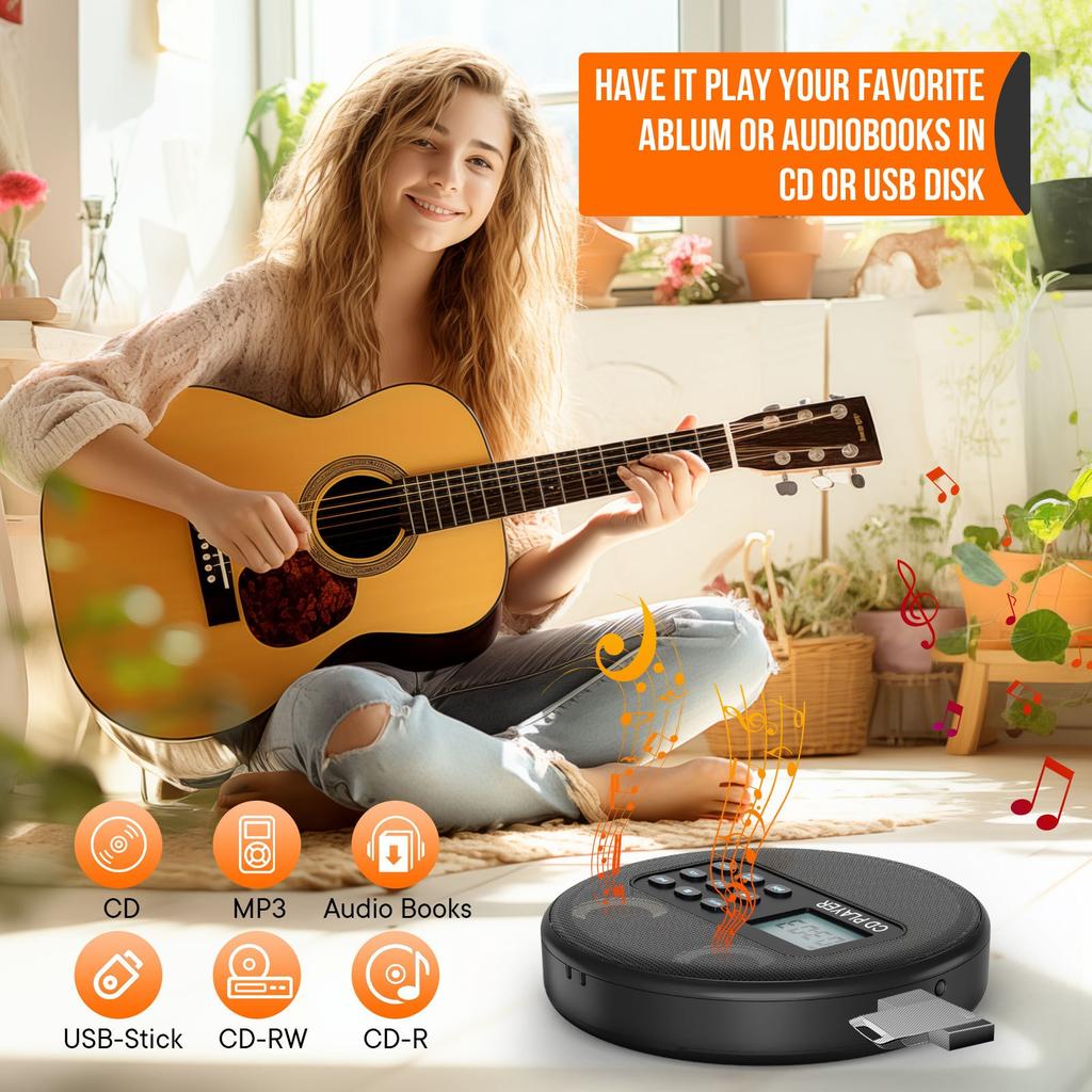 Portable CD Player MP3 Music CD Music Player Student Machine Dual Speaker Walkman Repeat Play U Disk Play