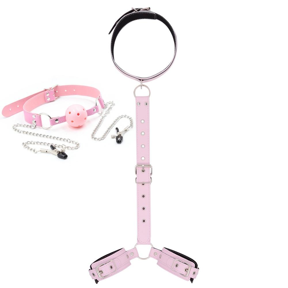 Fetish SM Toys Kit of Adults Mouth Ball Handcuffs Restraints Gag for Women Couples Games Exotic Bed Sex Toys Bdsm Bondage Set