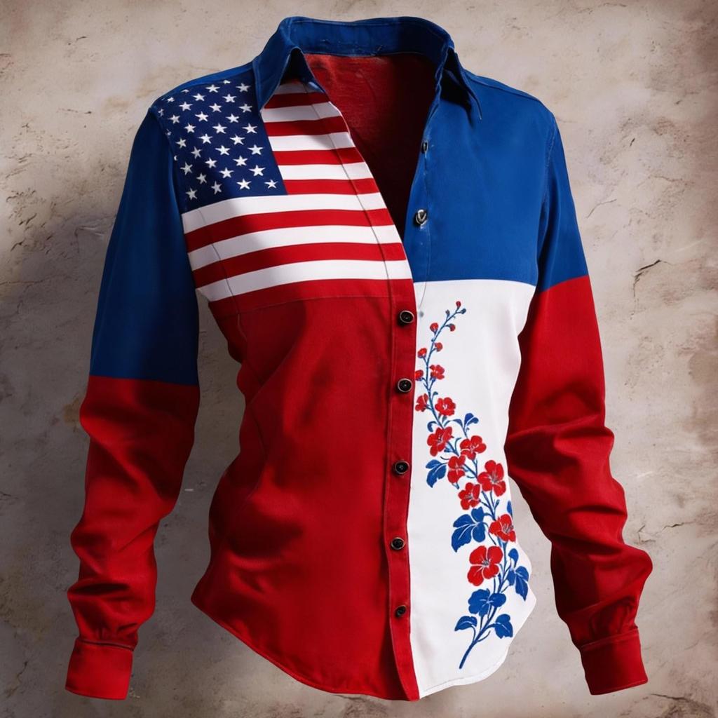 Camisa de mujer Blusa estampada Botones Manga larga Casual Camisa básica Cuello regular