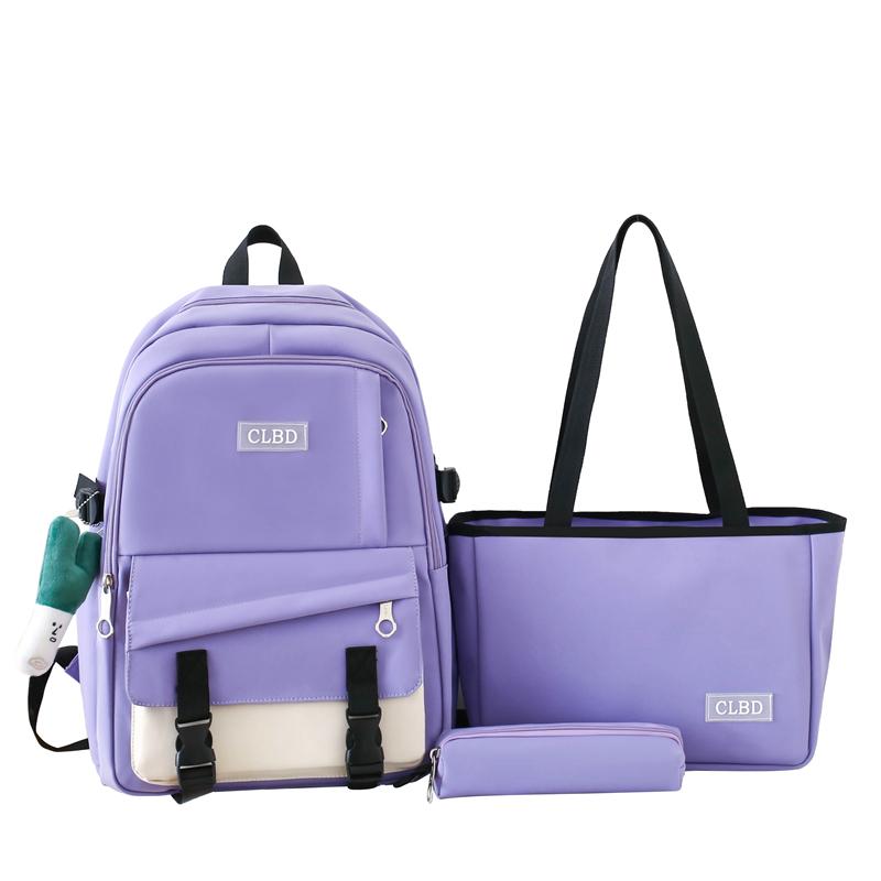 Three-Piece Backpack Set College Style Women Colored Block Large Capacity Backpack Student Schoolbag with Lunch Bag Pen Bag