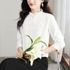 Spring New Style Black Ear-side Stand-up Collar Women's Jacquard Shirt Design Style Versatile Niche Long-sleeved Top