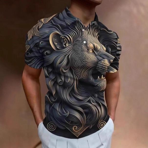 Men's retro polo shirt 3D animal print golf short-sleeved T-shirt quality fashion trend short-sleeved polo shirt t-shirt