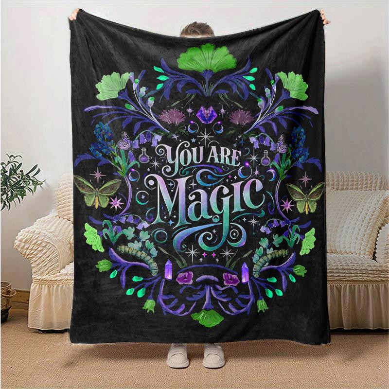 

1pc Flowers and Grass You are Magic Blanket Seasonal Home Decorative Throw for Room,Gift Idea, Living Room, Travel, Camping, Car Blankets 80x120cm