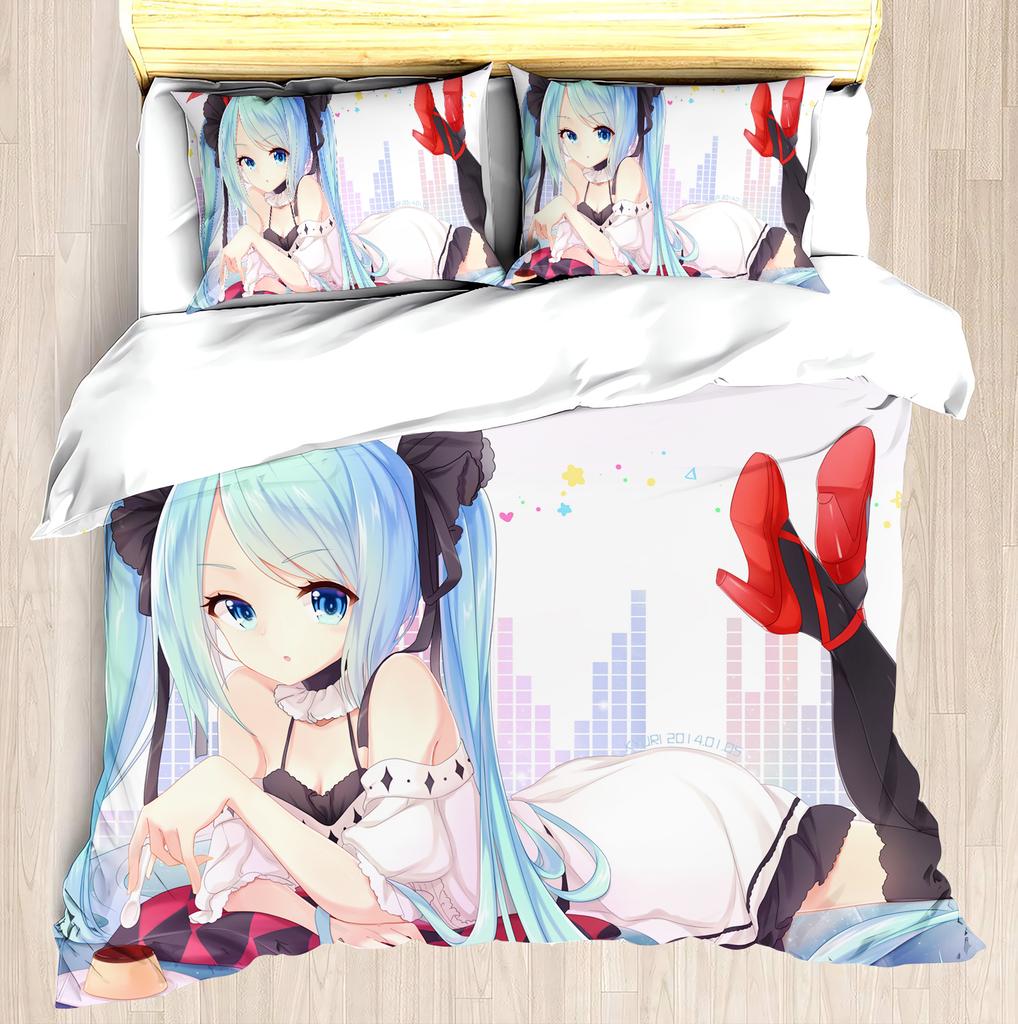 Hatsune Miku Anime Haus Schlafzimmer Komfort Nordisches Polyester Material Geeignet für Kinder und Erwachsene 3-teiliges Set