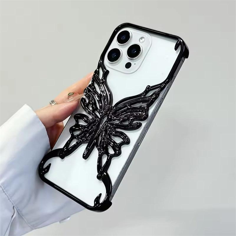 

3D Чехол для телефона с полым узором бабочки для отвода тепла для iPhone 17 Air 16 15 14 13 12 11 Pro Max Plus Матовая гальванизированная твердая задняя крышка iPhone 11