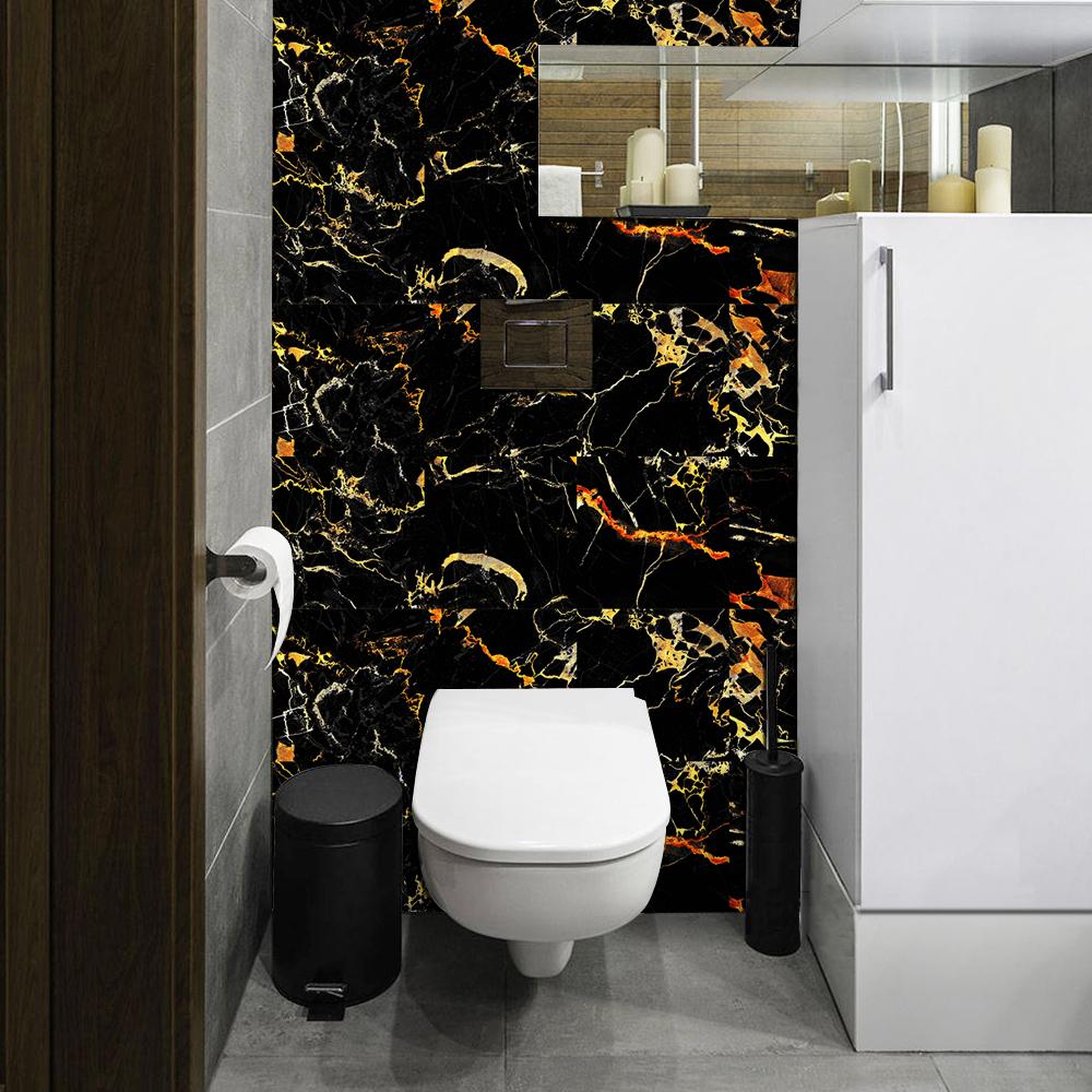 Autocollants de carreaux de marbre noir et or, 10 pièces, dosseret de cuisine résistant à l'huile pour placard, lavabo, autocollants muraux d'art imperméables