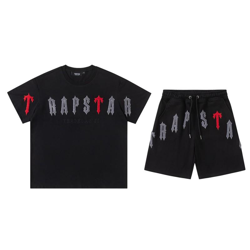 Mens Gradient Letter Embroidered Cotton Tee Shorts Set Streetwear Casual Outfit