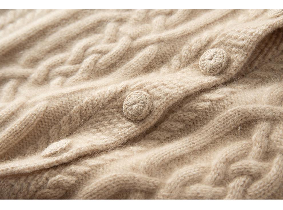 Women's 100% Pure Cashmere Thickened V-neck Cable Knit Cardigan Vest for Autumn/Winter