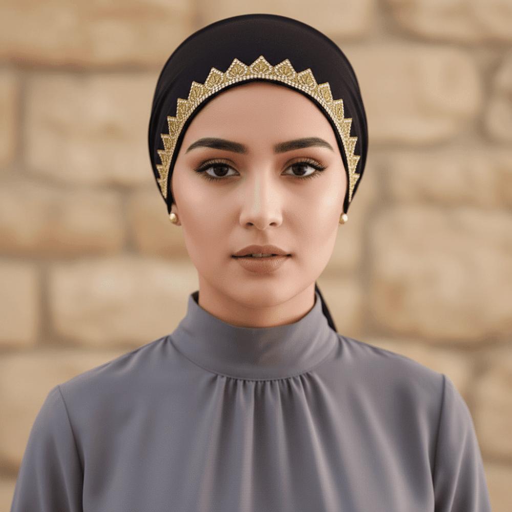Elasticity Tie Back Inner Hijabs Shiny Golden Rhinestone Turban Breathable Undercap  Modest Fashion