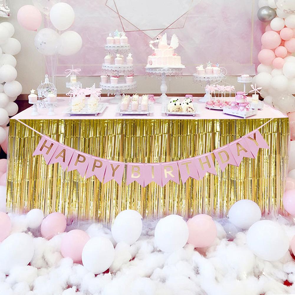 Decorative Tassel Table Skirt for Rectangular Round Table Birthday Wedding Party (Golden)