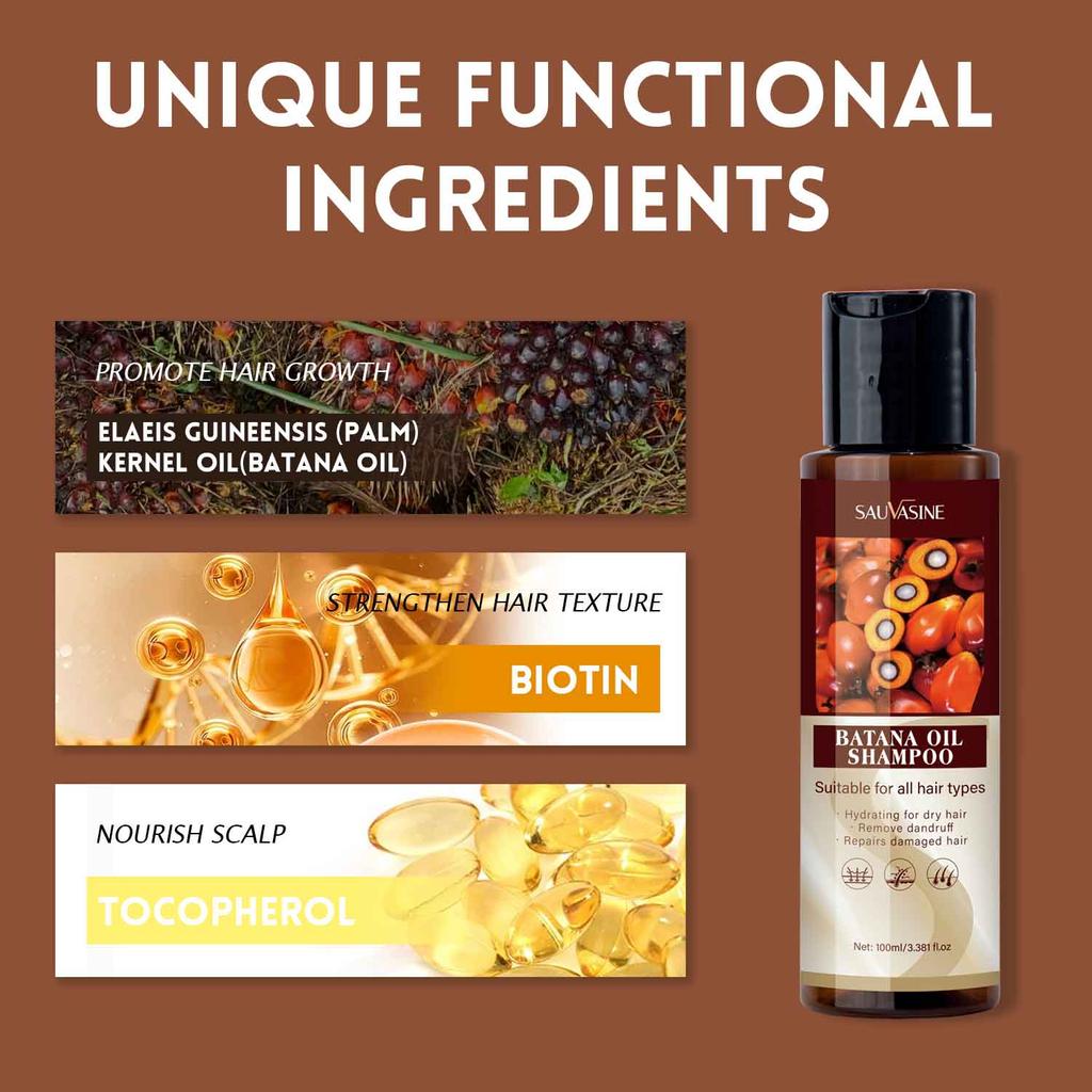 Szampon z olejem Batana na porost włosów, Naturalny szampon przeciw wypadaniu włosów dla przerzedzonych i regenerujący zniszczone włosy do wszystkich rodzajów włosów Codzienna pielęgnacja włosów