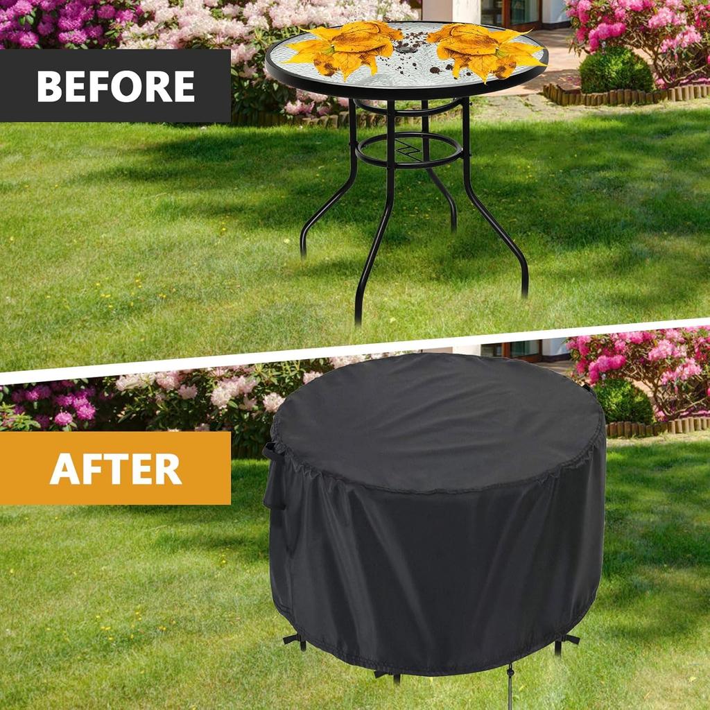 Kingling Patio Furniture Covers, 54 inch Round Patio Table Cover for Outdoor Furniture, Heavy Duty Waterproof Patio Table and Chair Set Cover Black -