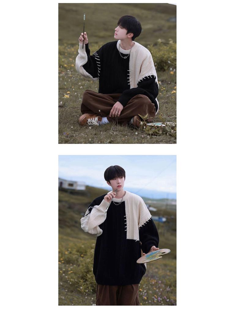 Boy's Color-Block Sweater: Trendy Loose-Fit Casual Pullover for Autumn/Winter