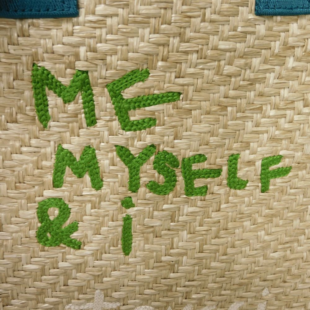 Used 9539 ME MYSELF & I Tote Bag 605831 7924 Emerald Green TIFFANY & Co. Blue Green White Logo Straw Natural Kids from