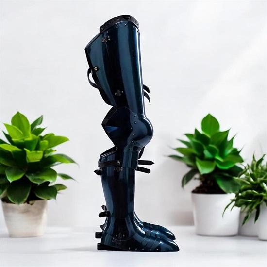 Blued Steel Leg Armor Set Medieval Knight Greaves Sabatons, Cosplay LARP Leg Guards, Gothic Fantasy Costume Gear Halloween