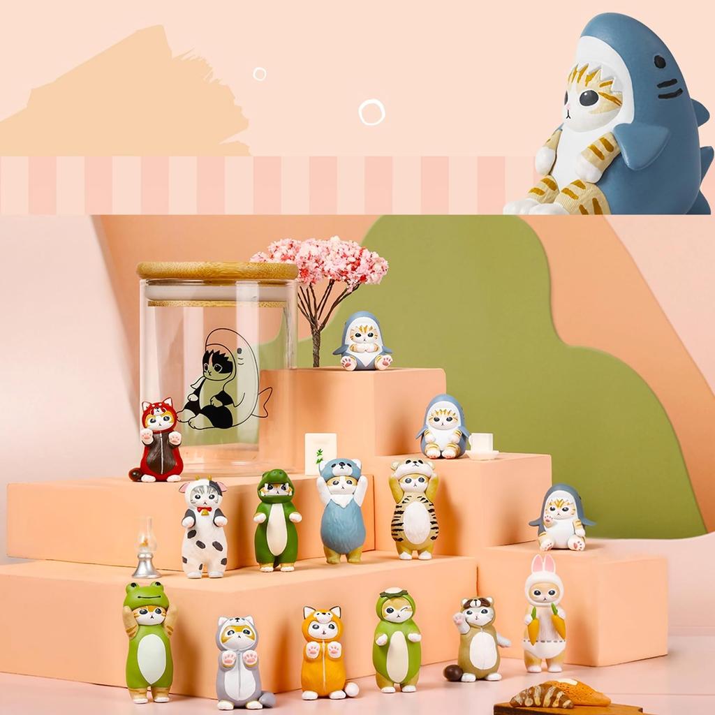 AAGWW Gachapon Set of 6 Moe Decorative Figures, Cute Cat Figurines, Mini Charms, Gifts for Kids and Cat Lovers, Animal Costume Series 3