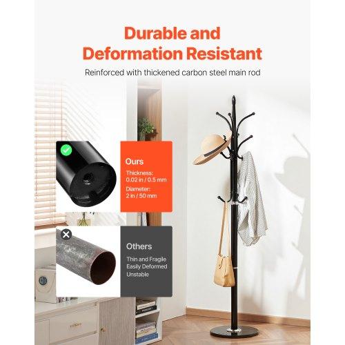 VEVOR Coat Rack Freestanding, Coats Tree Stand with Stable Marble Base & 6 Hooks, Free Standing Hall Coat Rack for Entryway, Bedroom, Office