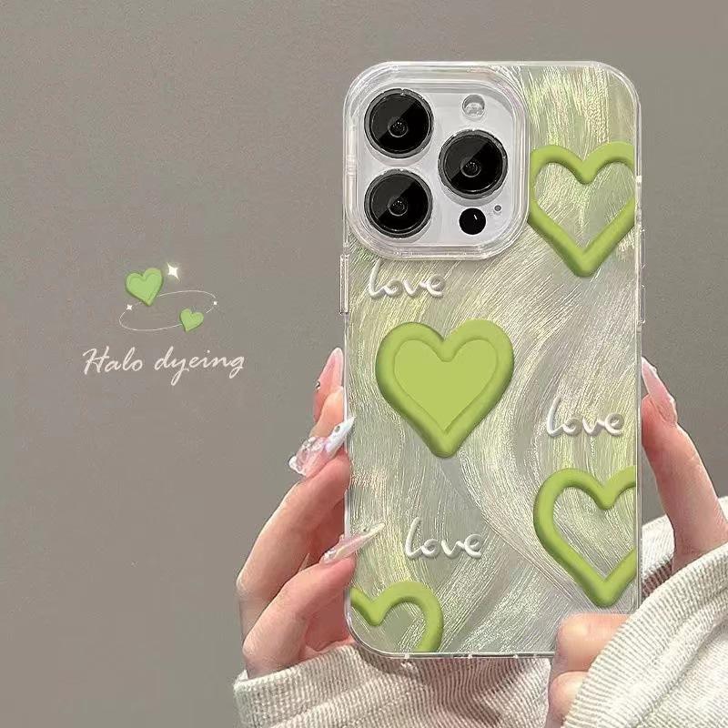 

Green Bottom Love for Apple 16promax Cartoon for IPhone15plus Mobile Phone Case New 14pro Advanced For Apple 6