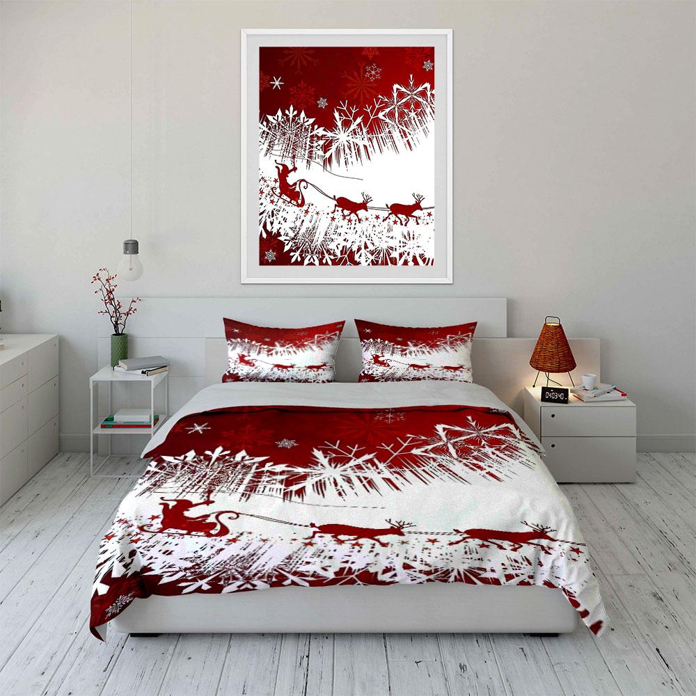 Christmas Santa Sleigh Bedding Set Bedding Duvet Cover Set Duvet Cover Pillowcases (1 * Duvet Cover 2 * Pillowcases, without duvet insert)