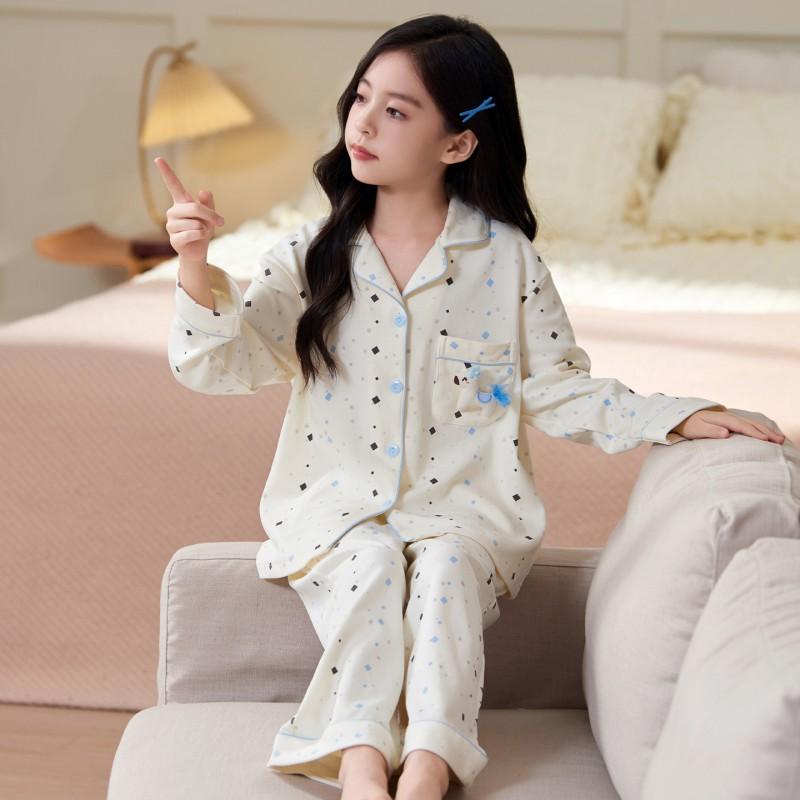 Girls Cotton Long Sleeve Cartoon Pajama Set Sleepwear Home Outfit Kids 8 Years