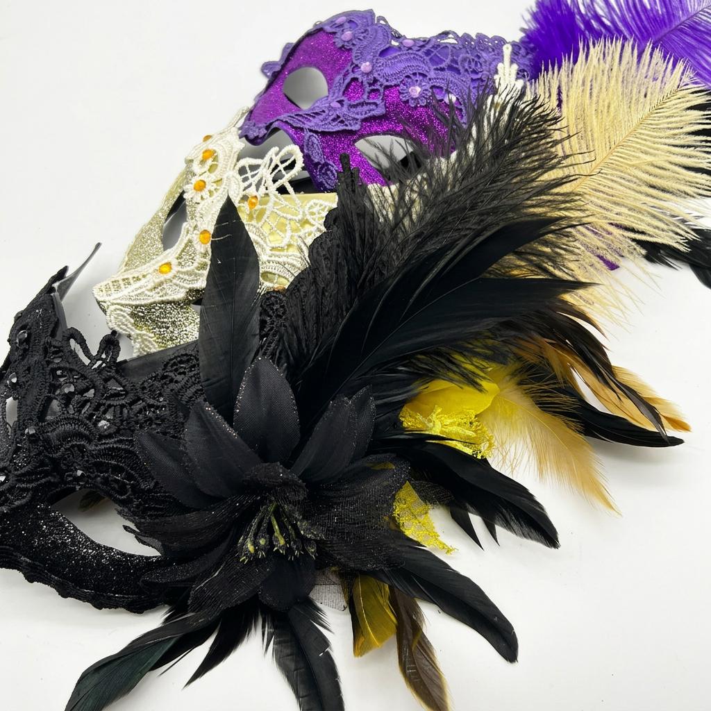 Feather Lace Masquerade Mask Glitter Eye Mask Venetian Aesthetic Party Face Mask Elegant Flower Decor Carnival Cosplay Cover