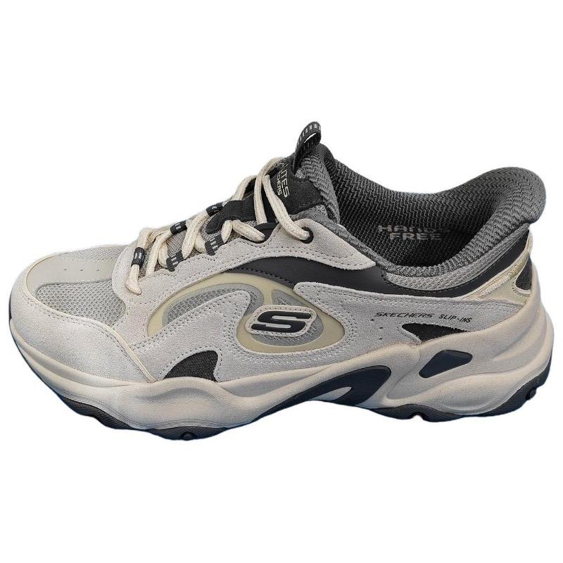 Skechers D LITES 5.0 Men Slip-ins Cushioned Breathable Support Light Elevate Low Top Dad Shoes Light Grey Black 232417-GYGR 42