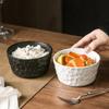 Household Ceramic Rice Bowl with Beautiful Water Ripple Pattern Personal Tableware Black and White Large Bowl