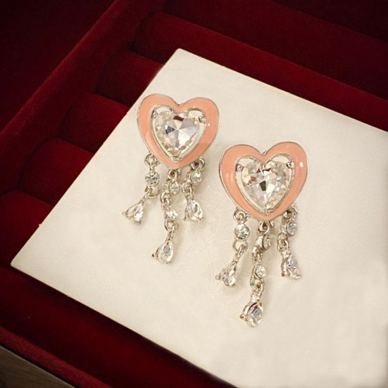 

Женские серьги с кисточками с розовым цирконом и французским роскошным дизайном