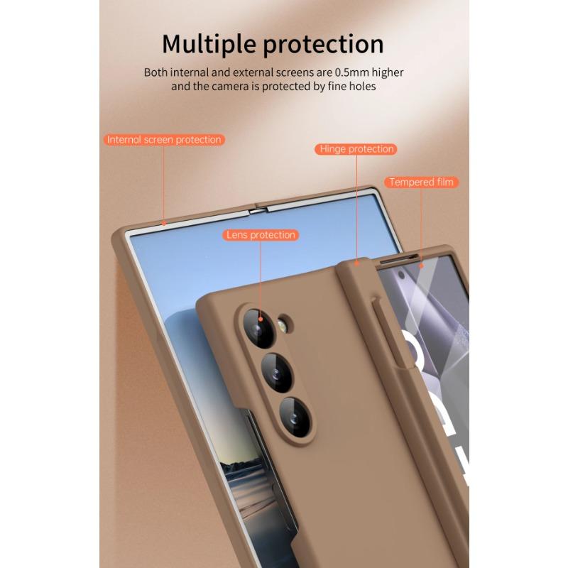 Pen Container Matte Hard Back Hinge Protective Film Cover for Samsung Galaxy Z Fold 6 5 4 3 Case Protection Shockproof Ultra Thin