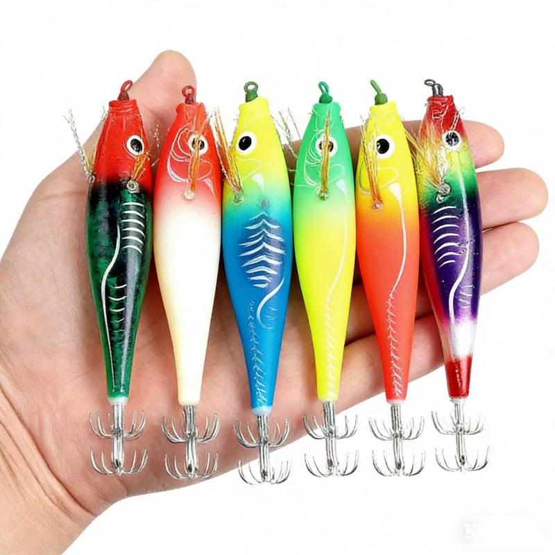 10cm10gLuminous Wooden Shrimp Noise Colorful Balance Shrimp Squid Hook Lure Hard Bait Sea Fishing Fake Bait Special Model