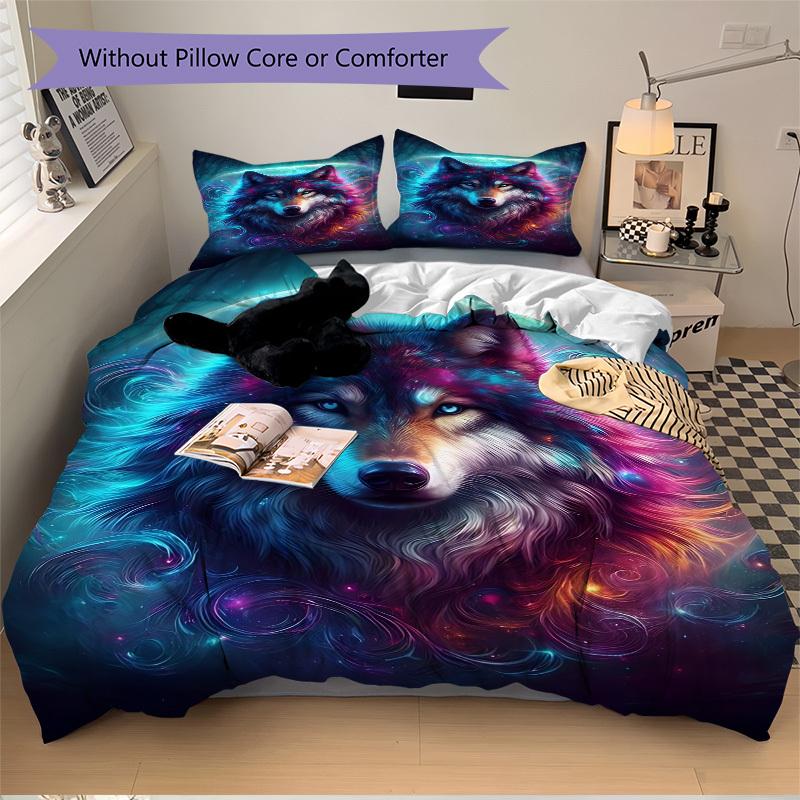 3pcs Wolf Galaxy Art Duvet Cover Set - Includes 1 Duvet Cover and 2 Pillowcases, No Quilt Core, All-Season Home Decor yy251111014