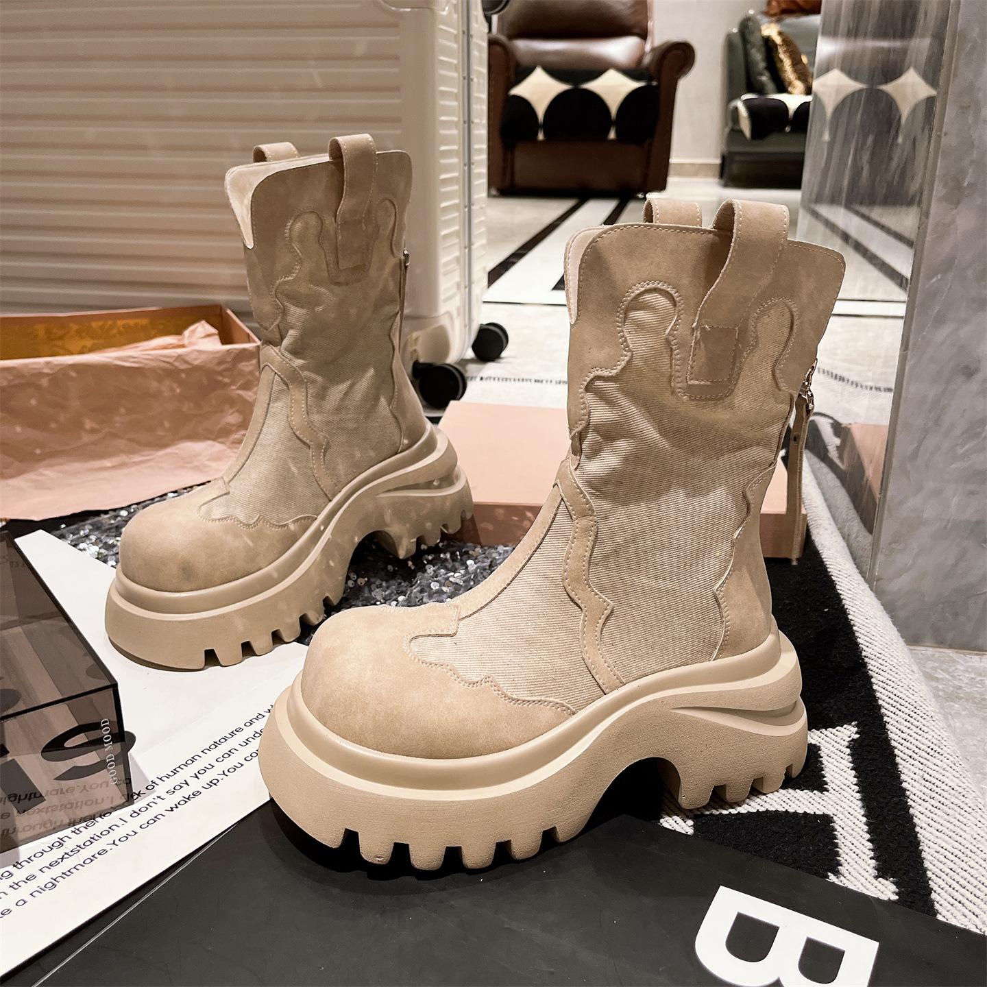 

Niche round-headed short boots for women s 2025 autumn new ethnic style big-headed thick-soled denim fashion popular Martin boots 40