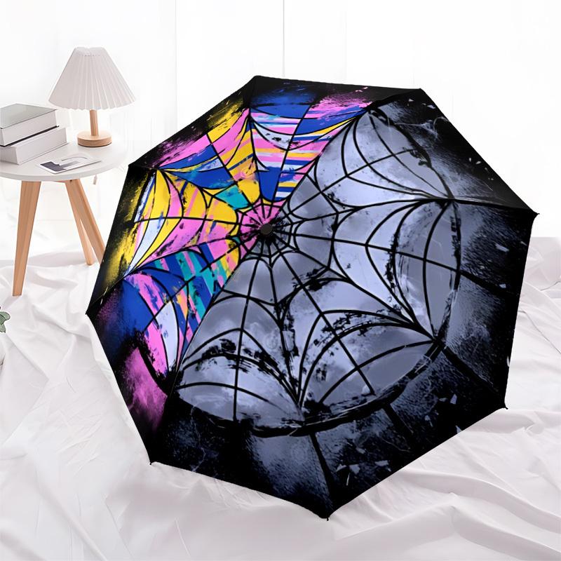 1pc Spider Web Art Automatic Open/Close Umbrella, Portable Folding Umbrella, Compact Travel Umbrella For044