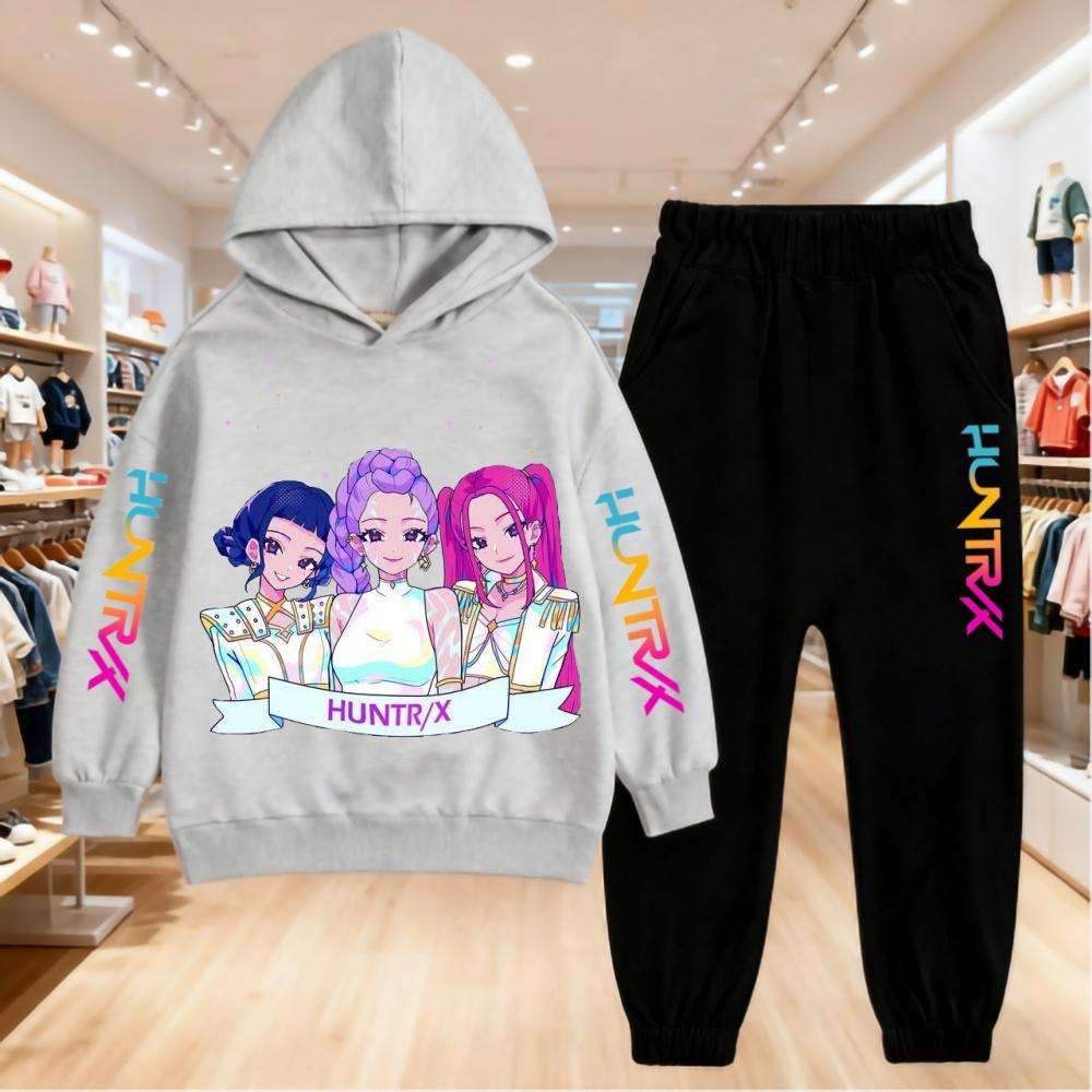 KPop Demon Hunters Children's Hoodie Set with Boys' Casual Sports Shirt and Two Tone Girls' Soft and Comfortable Pants Kid Cloth